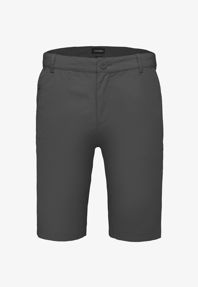 Harmaat sortseiksi, jotka on valmistettu kevyestä kankaasta ja joissa on napin sulkeminen, vetskarilento ja sivutaskut. Ominaisuuksiin kuuluu sileä pinta ja siistit linjat.