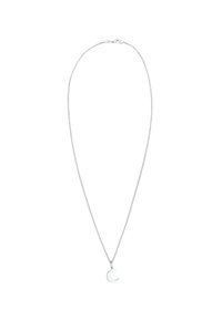 Collana in argento con un elegante pendente a forma di mezzaluna. La catena è delicata e presenta una chiusura a moschettone per l'aggancio.