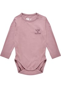 Roze langemouwen baby rompertje van zachte katoen. Beschikt over een ronde halslijn, drukknoopsluiting op de schouder en een bedrukte logo op de borst.