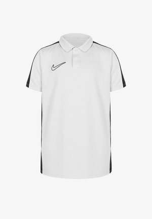 Polo bianco con accenti neri sui lati, colletto a due bottoni e logo Nike sul petto, realizzato in un tessuto liscio e leggero.