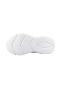 Suela de zapatilla blanca con una superficie texturizada, patrones triangulares y distintivas ranuras en zigzag para agarre y estabilidad.
