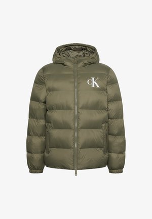 Calvin Klein Jeans, LS LTWT NYLON PADDED HOODED PUFF - Talvejope - dusty olive