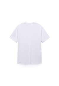 Schlichtes weißes T-Shirt mit kurzen Ärmeln, von hinten gesehen, mit rundem Halsausschnitt und ohne sichtbare Logos oder Designs.