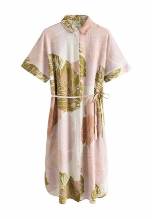 Next SHORT SLEEVE TIE WAIST MIDI - Košilové šaty - cream palm print