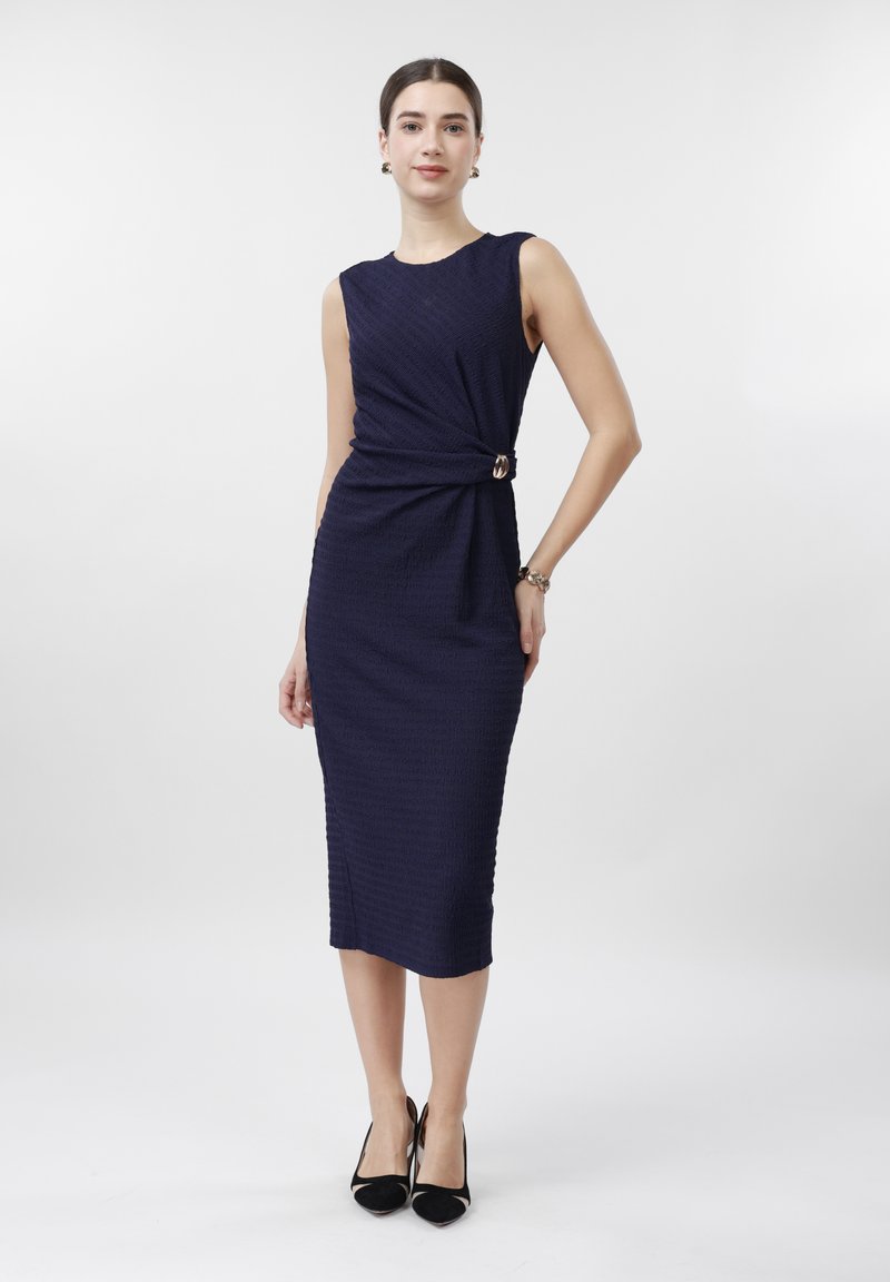 knee length dresses for ladies Organic Midi Shift Dress for Women in Navy Blue