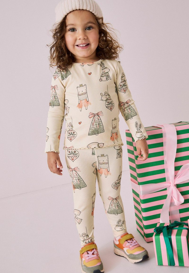 Next LONG SLEEVE REGULAR FIT SET - Tamprės – kelnės - cream christmas bunny characters