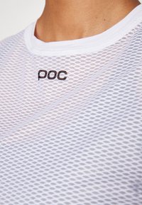White mesh athletic shirt with a round neck and black "POC" logo on the front. Features a breathable texture and diamond-patterned fabric.