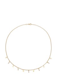 Guld kædehalssmykke med små runde charms og perle detaljer, med en klassisk lås og delikat tekstur, ideelt til lagdelte looks.