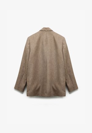 Beige blazer van een gestructureerde stof, met een enkele knopen sluiting en een notch kraag, voorzien van lange mouwen en een rechte zoom.