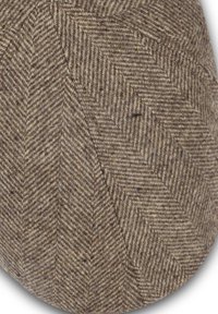 Bruine tweedstof met een klassiek visgraatpatroon met diagonale lijnen en een textuur van wollen oppervlak.