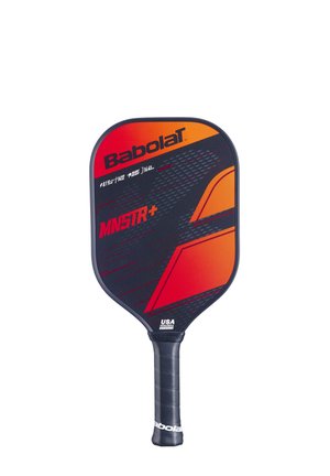Babolat MNSTR+ padel, med et sort og rødt design, rektangulær form, tekstureret overflade og et sort greb.