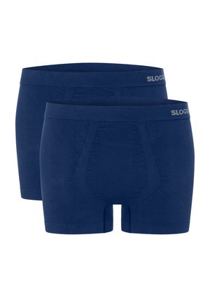 Dos bóxer de hombre azul marino con una cinturilla elástica con la marca visible, apilados sobre un fondo blanco.