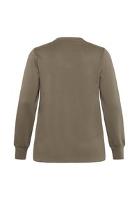 Sweatshirt marron à col rond à manches longues vu de dos avec des poignets côtelés et un ourlet droit.