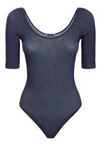 Námořnický pruhovaný body s krátkými rukávy, kulatým výstřihem, vysokým střihem nohou a bezešvými okraji pro hladký vzhled.