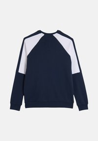Felpa blu navy con pannelli bianchi sulle spalle, maniche lunghe e collo rotondo. Realizzata in cotone, presenta polsini e orlo a costine.