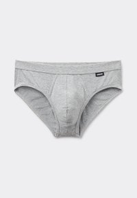 Grijze katoenen slips met een zachte textuur, voorzien van een centrale naad voor ondersteuning en een gebrandmerkte tailleband.