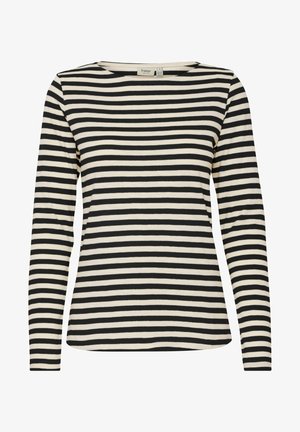 Mustvalge triibuline pikakäistega särk, millel on ümar kaelus. Kanga tekstuur on pehme ja sile. Sirge lõikega äär.