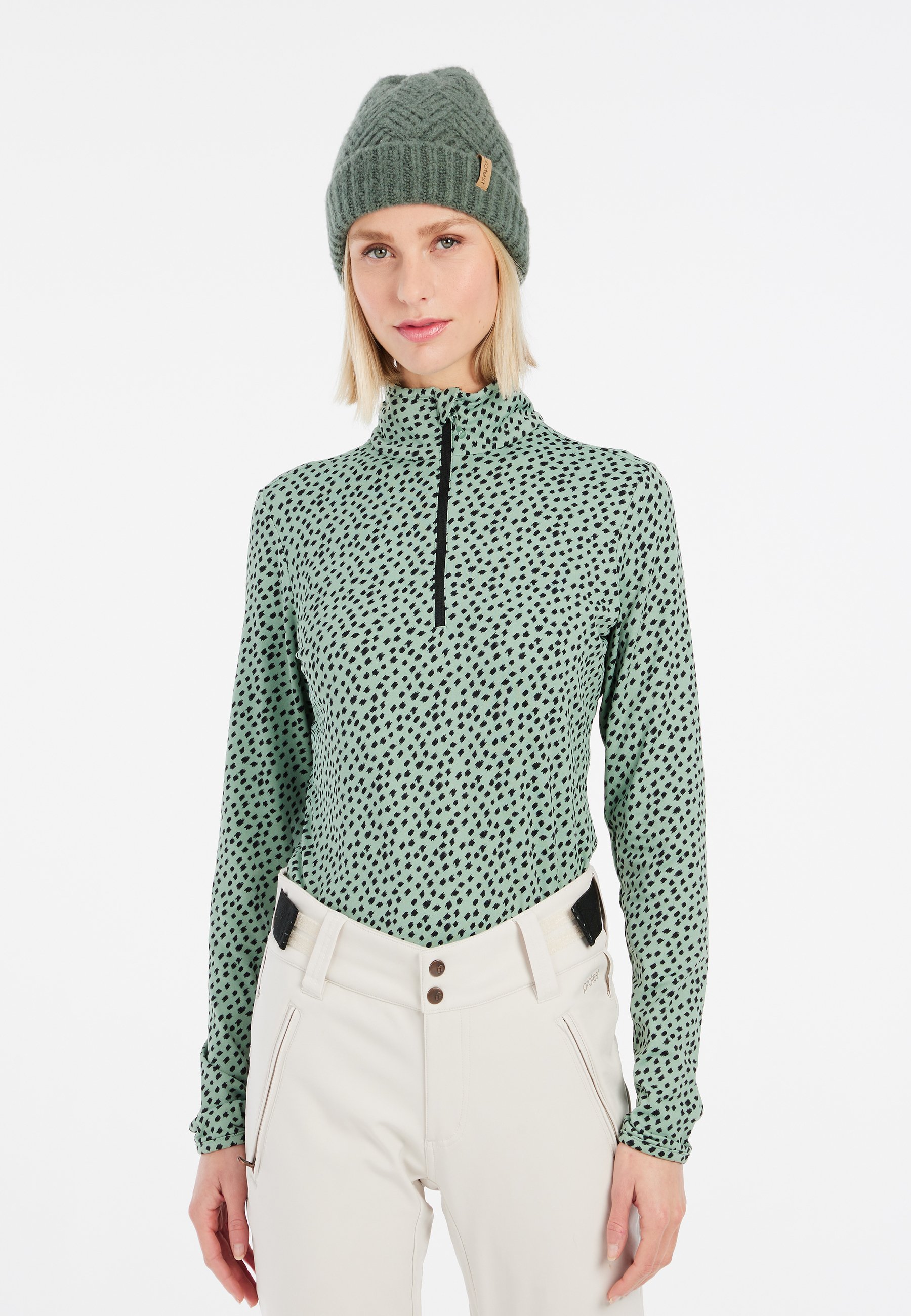 Maglietta Donna Protest PRTNICE - Jersey Di Cotone Con Inserti In Pizzo, Colore Verde Baviera, Taglia M