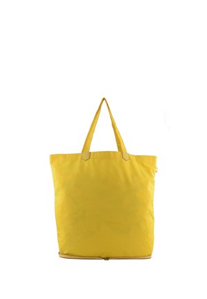 Sac cabas jaune avec double poignée et une fermeture éclair en bas, présenté sur fond blanc.