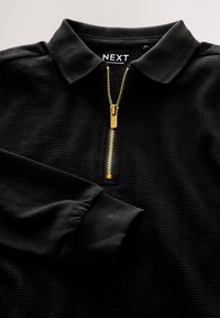 Next REGULAR FIT - ZIP NECK TEXTURED LONG SLEEVE - Bluză polo - black