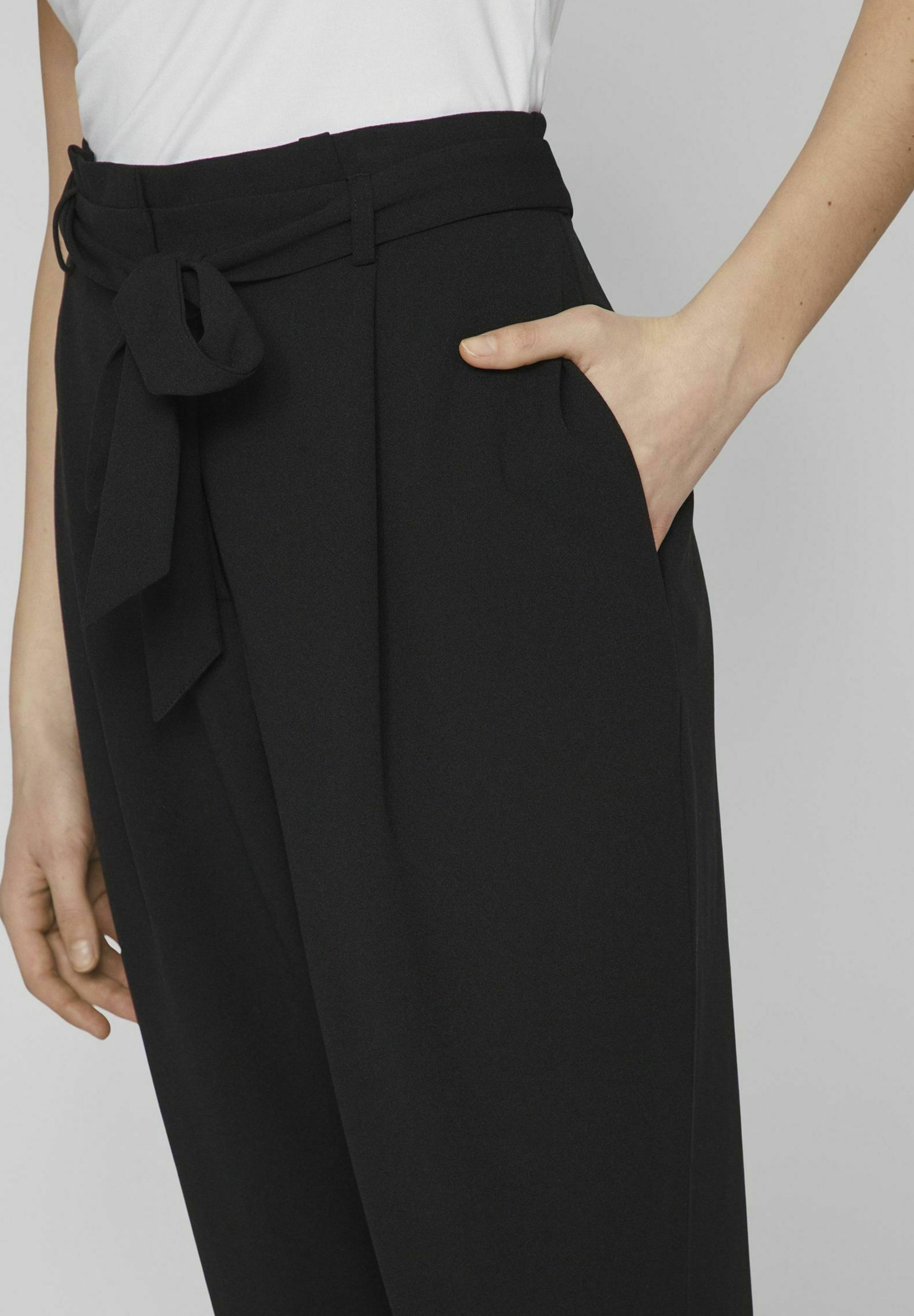 VILA VICLAVA BELTED NOOS - Trousers - black - Zalando.co.uk