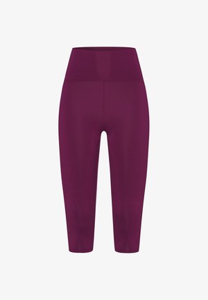 Bordowe legginsy capri wykonane z gładkiego, elastycznego materiału, z wysokim stanem i bez widocznych wzorów czy akcentów.