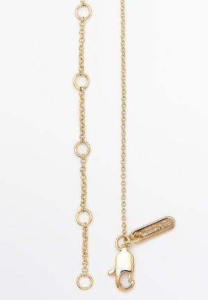 Goldkette mit runden Gliedern und einem Verschluss mit Anhänger. Das Design ist schlank und hat eine durchgehend glatte Metalloptik.