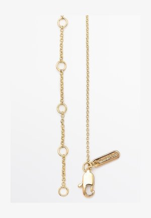 Goldkette mit runden Gliedern und einem Verschluss mit Anhänger. Das Design ist schlank und hat eine durchgehend glatte Metalloptik.