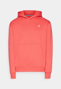 Sweat à capuche rose corail avec poche kangourou frontale et petit logo Jumpman blanc sur la poitrine gauche, doté d'une capuche sans cordon.