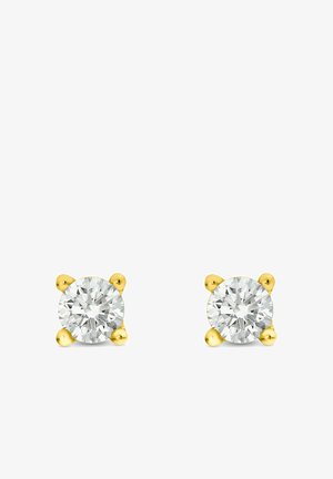 Runde Diamantstecker aus Gelbgold, mit vier Krappen und einer polierten Oberfläche, versehen mit klaren, funkelnden Diamanten.