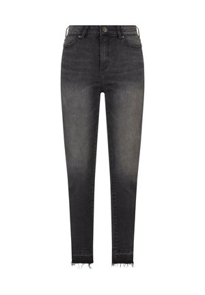 Sorte høyhalsede jeans med slim fit, med en slitt kant og subtil falming, laget av denim med klassisk fem-lommers design.