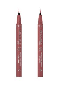 Deux stylos eye-liner L'Oréal Infallible avec une pointe micro-fine, arbore une couleur rose mate, un design cylindrique et un étiquetage clair.