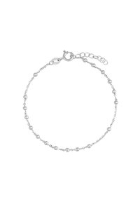 Srebrna bransoletka z okrągłymi koralikami i wzorem z łańcuszka. Wyposażona w zapięcie na homara oraz regulowany łańcuszek, co pozwala na zmianę długości.
