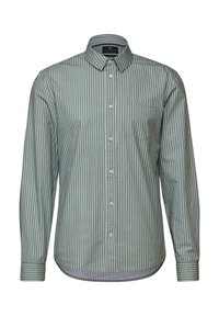 Vihreäraitainen pitkähiha shirtti, joka on valmistettu puuvillasta. Siinä on napitus edessä, kaulus ja yksi rintatasku. Pehmeä rakenne ja muotoiltu istuvuus.