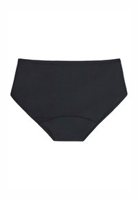 Svart högmidjad bikiniunderdel tillverkad av mjukt, elastiskt tyg med en enkel design utan utsmyckningar. Innehåller elastiskt midjeband.