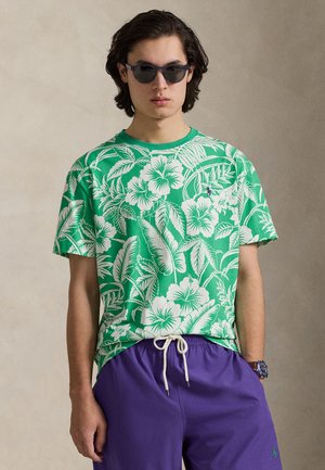 CUSTOM SLIM FIT TROPICAL JERSEY T-SHIRT
 - Tričko s potlačou - sweethrt floral- biscay green