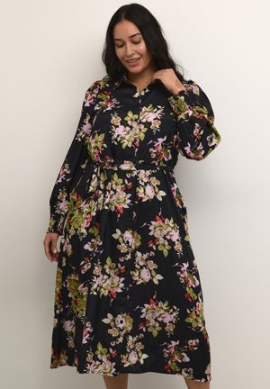 NATALIA  - Rochie tip cămașă - black stencil flower print