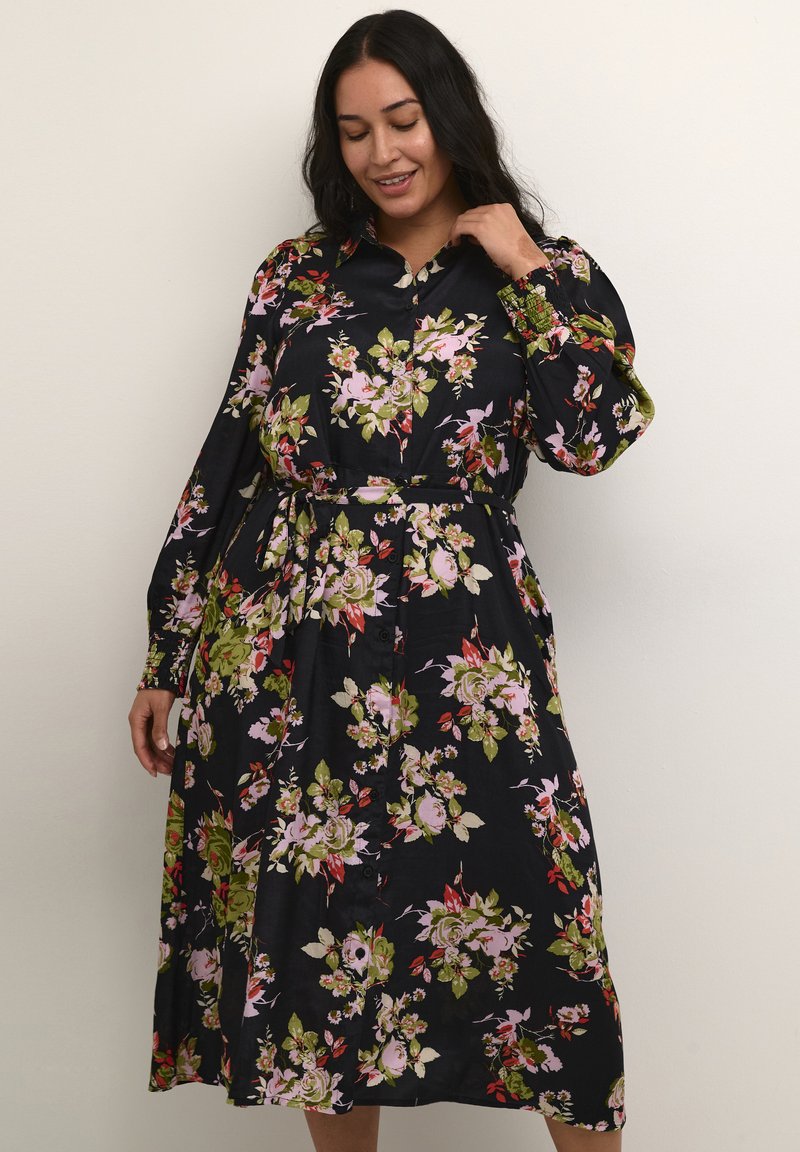 Kaffe Curve NATALIA - Rochie tip cămașă - black stencil flower print