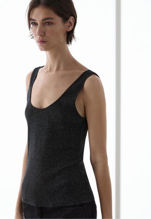 Massimo Dutti, SEMI-SHEER METALLIC-EFFECT STRAPPY TOP - Top - blue-grey