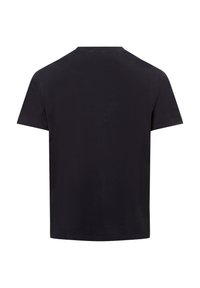 Sort kortærmet T-shirt lavet af bomuld. Klassisk rund hals design med en glat tekstur og lige kant. Enkel og alsidig.