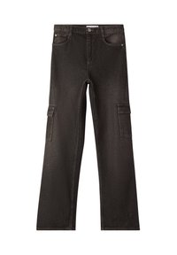 Jeans cargo neri con vestibilità rilassata, dotati di due tasche laterali, chiusura con bottone e una classica trama di denim.