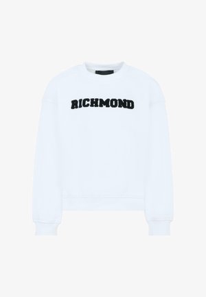 Felpa bianca con polsini e orlo a coste, caratterizzata da testo ricamato nero "RICHMOND" sulla parte anteriore. Tessuto morbido e liscio.