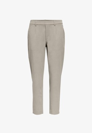 Svetlosive uske hlače s petljama za remen, bočnim džepovima i ravnim krojem nogavica na bijeloj pozadini.