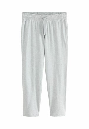 Hellgraue Jogginghose aus Baumwolle mit elastischem Bund und verstellbarem Kordelzug. Sanfte Textur, knöchellange Ausführung, keine Taschen.