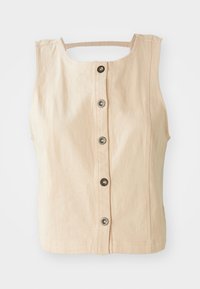 Beige mouwloze top gemaakt van een katoenmix, met een ronde halslijn, een knopen sluiting aan de voorkant en een licht gestructureerde stof.
