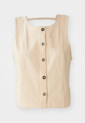 Beige mouwloze top gemaakt van een katoenmix, met een ronde halslijn, een knopen sluiting aan de voorkant en een licht gestructureerde stof.