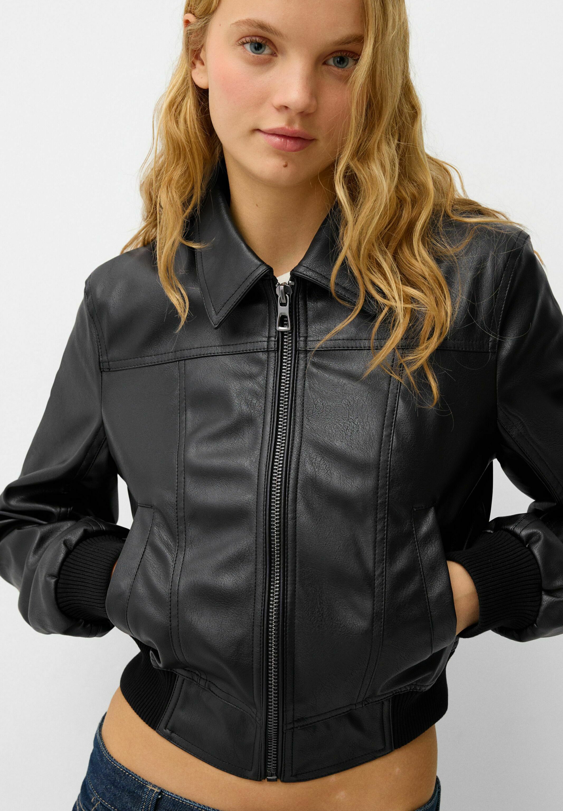 Bershka EFFECT - Faux leather jacket - black - Zalando