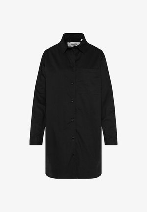 Schwarzes Hemd mit Knopfleiste aus Baumwollmischung, mit spitzem Kragen, langen Ärmeln, einer Brusttasche und geradem Saum.