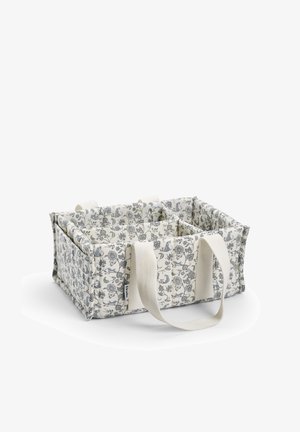 Organizzatore rettangolare in tessuto con stampa floreale, scomparti divisi e due manici crema.