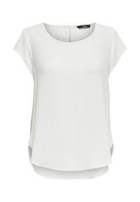 Vit kortärmad topp med rundad halsringning, strukturerad tyg och dragkedja i ryggen. Sidospår ökar rörlighet och komfort.